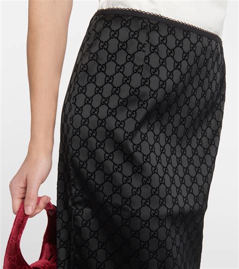 gucci print skirt|GG print silk duchesse skirt in black .